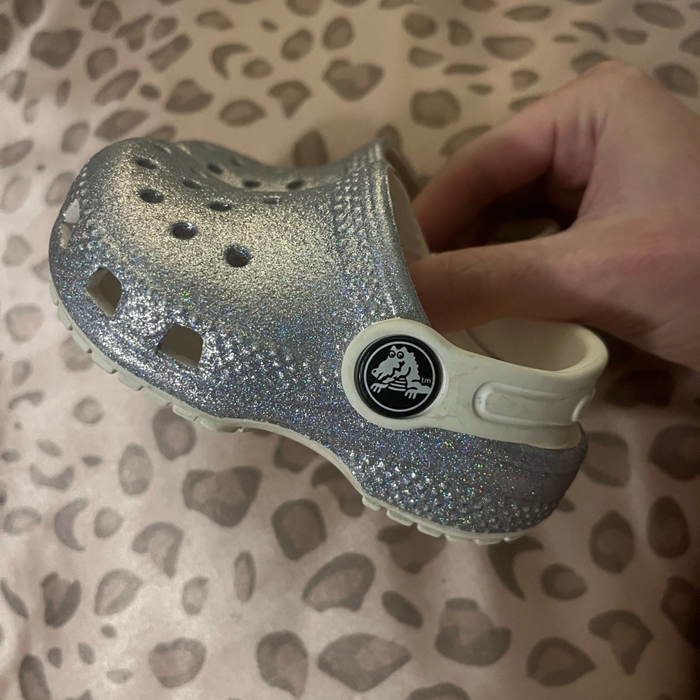 Toddler silver glitter crocs